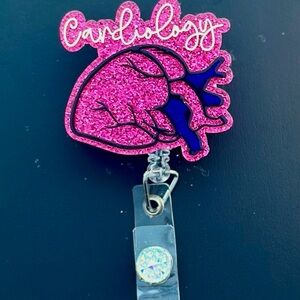 Pink Glitter Cardiology Badge Reel